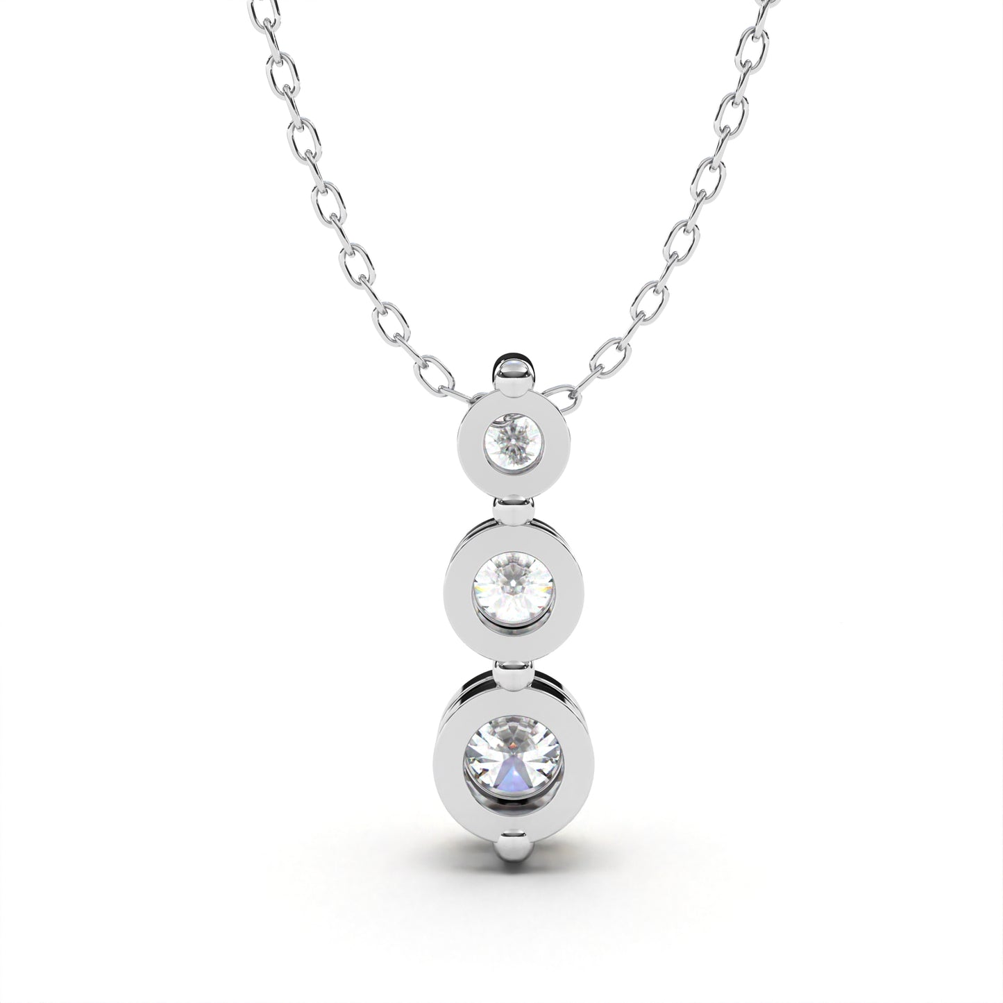 Round Tri-Stone Dangle Necklace White