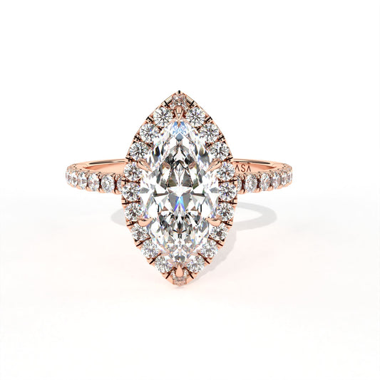 Marquise Halo Diamond Ring Rose